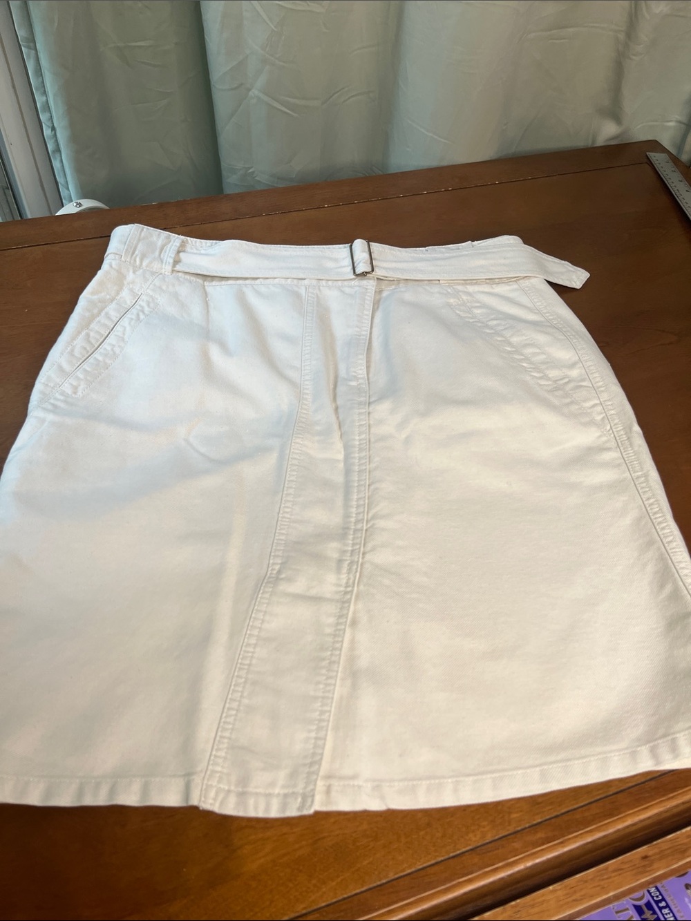 LOFT White A-Line Belted Cotton Linen Blend Skirt Size 12